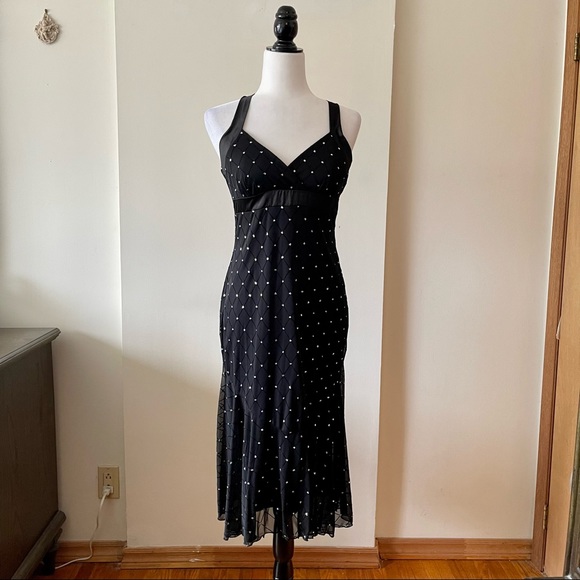 Vintage 90s Y2K black semi formal halter dress slip dress glitter - Picture 4 of 10